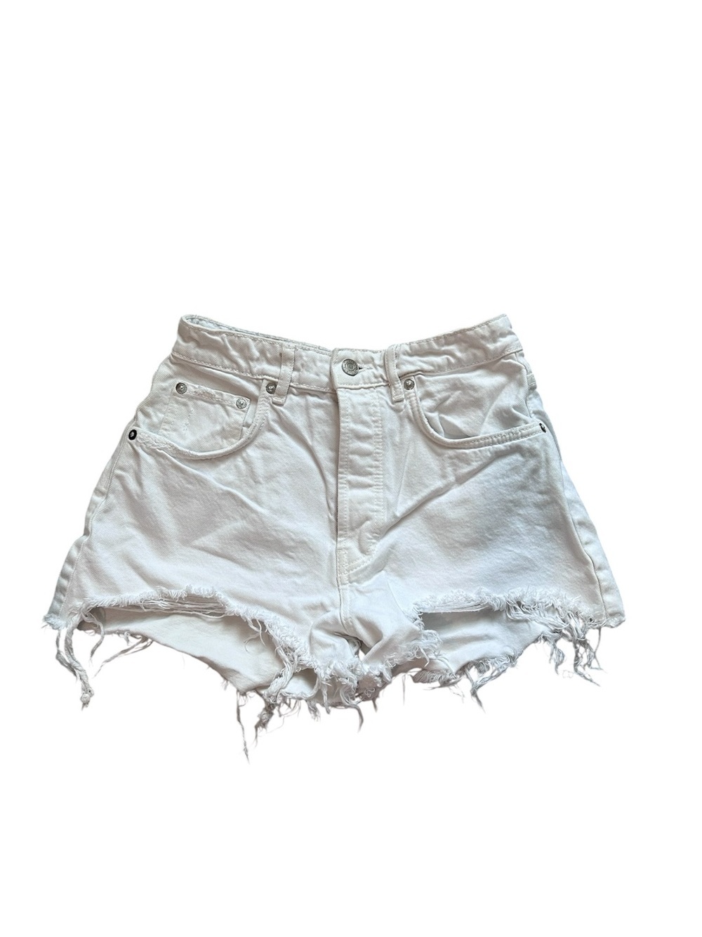 Zara White Distressed Denim Cutoff Shorts